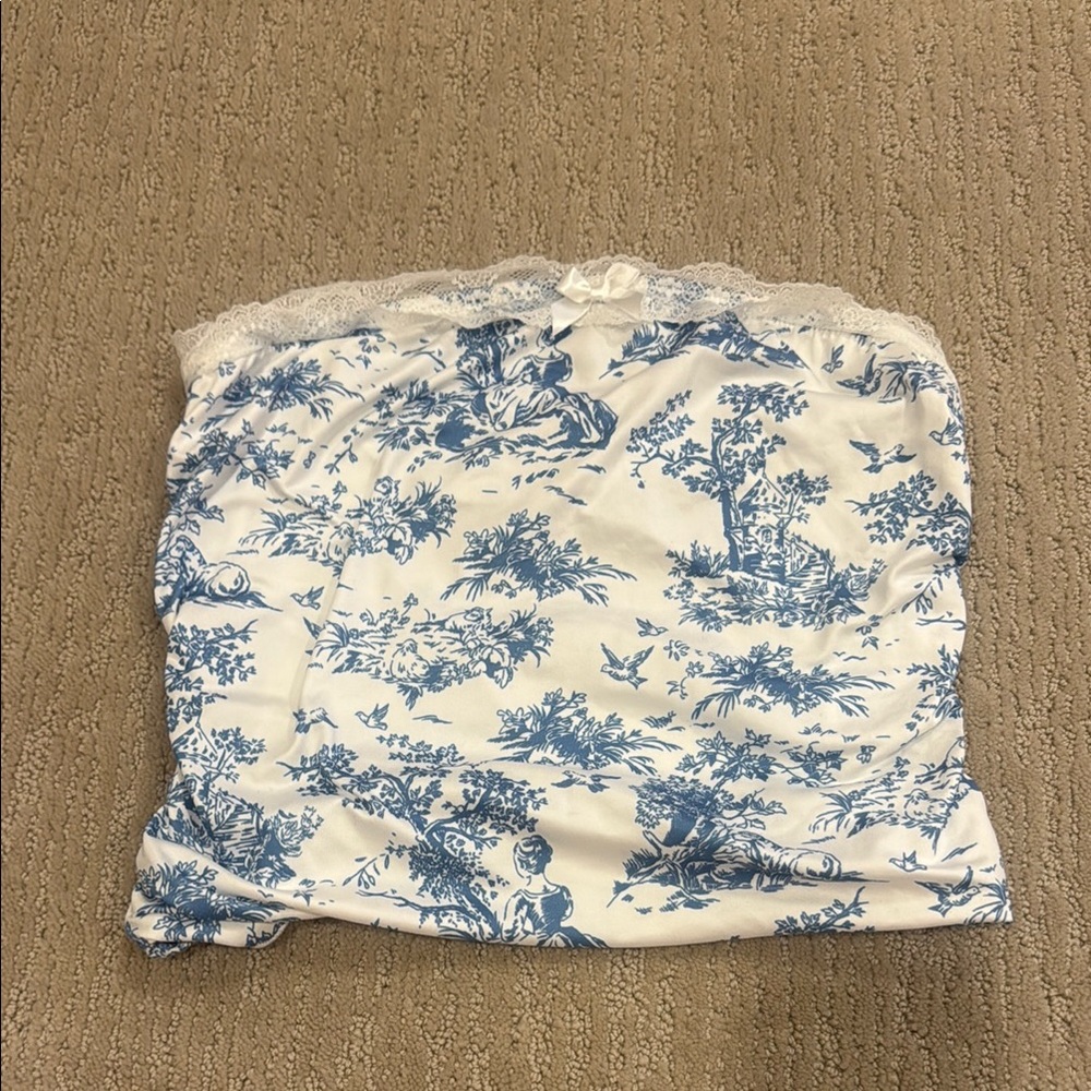 Blue and White Toile Print Top